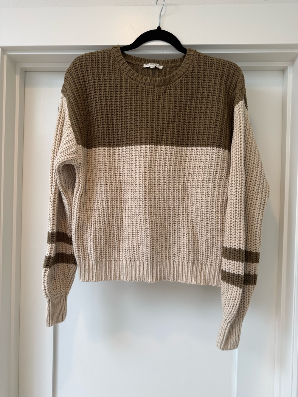 ZSupply- Women’s Colorblock Crewneck Sweater - Olive & Cream